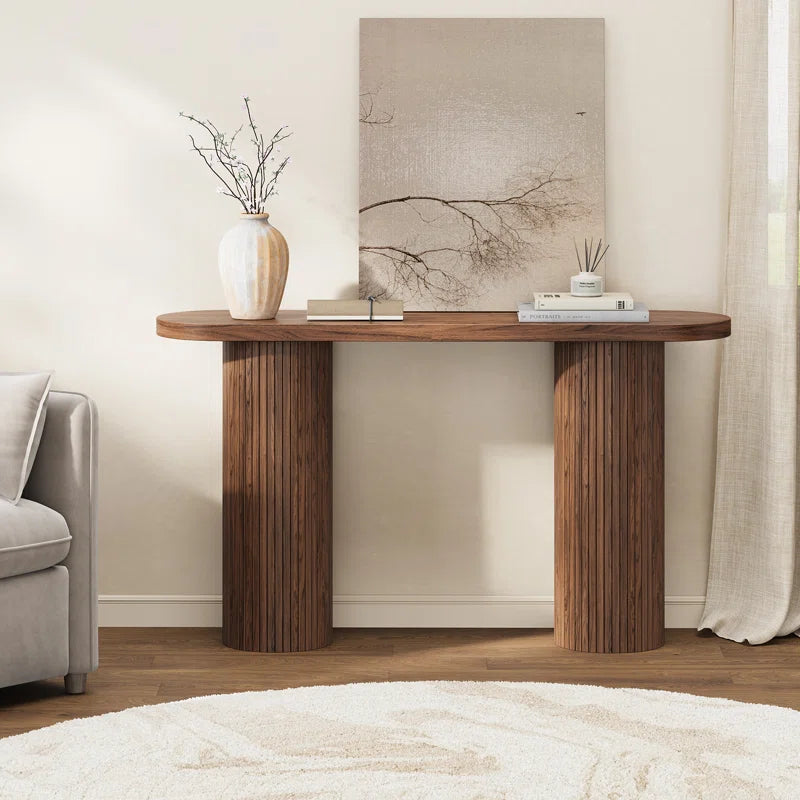 55'' Tambour Console Table with Oval Tabletop for Living Room Hallway Foyer Entrance Study