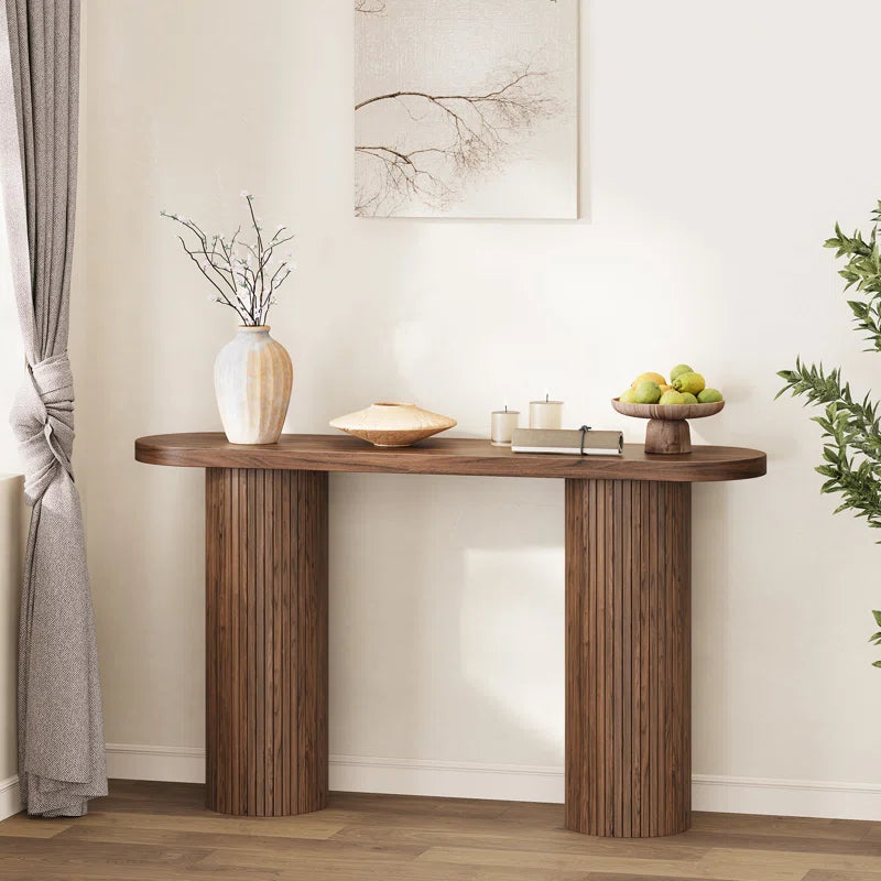 55'' Tambour Console Table with Oval Tabletop for Living Room Hallway Foyer Entrance Study