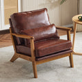 Accent Chair PU Upholstered Armchair, Reading Club Chair with Pillow for Living Room Bedroom Furniture Brown