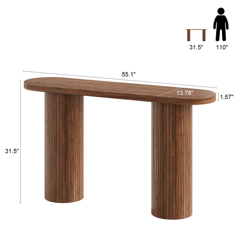 55'' Tambour Console Table with Oval Tabletop for Living Room Hallway Foyer Entrance Study