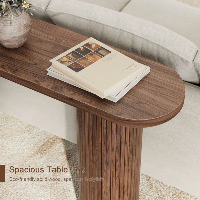 55'' Tambour Console Table with Oval Tabletop for Living Room Hallway Foyer Entrance Study
