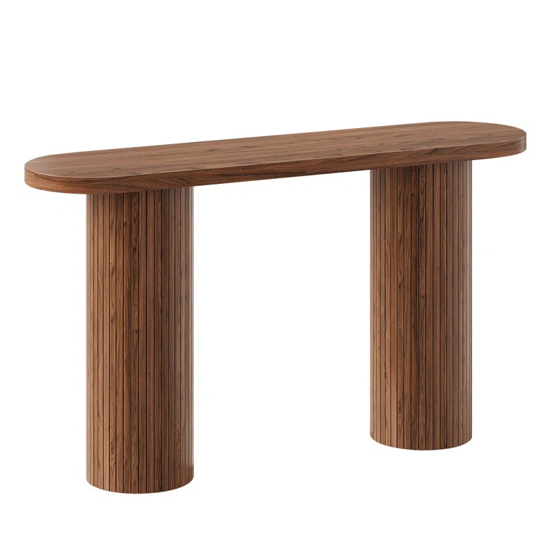 55'' Tambour Console Table with Oval Tabletop for Living Room Hallway Foyer Entrance Study