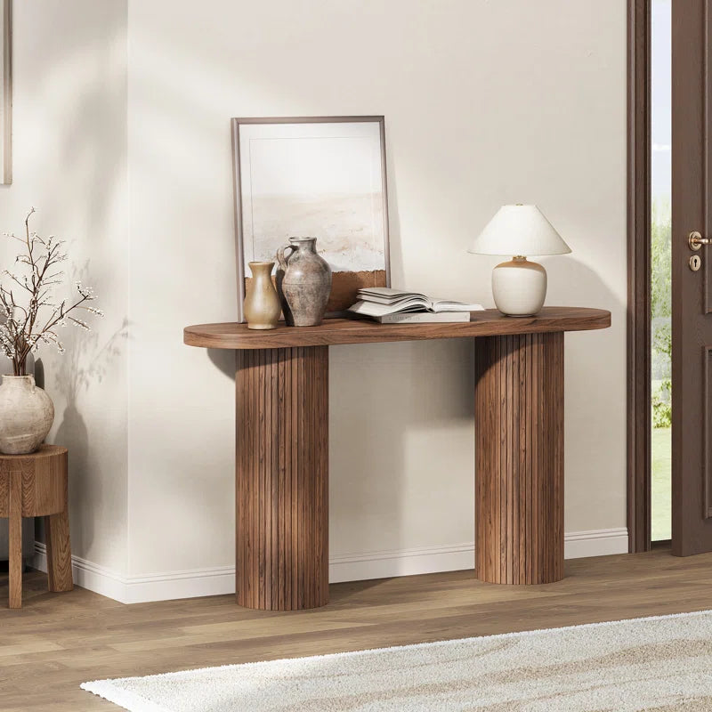 55'' Tambour Console Table with Oval Tabletop for Living Room Hallway Foyer Entrance Study