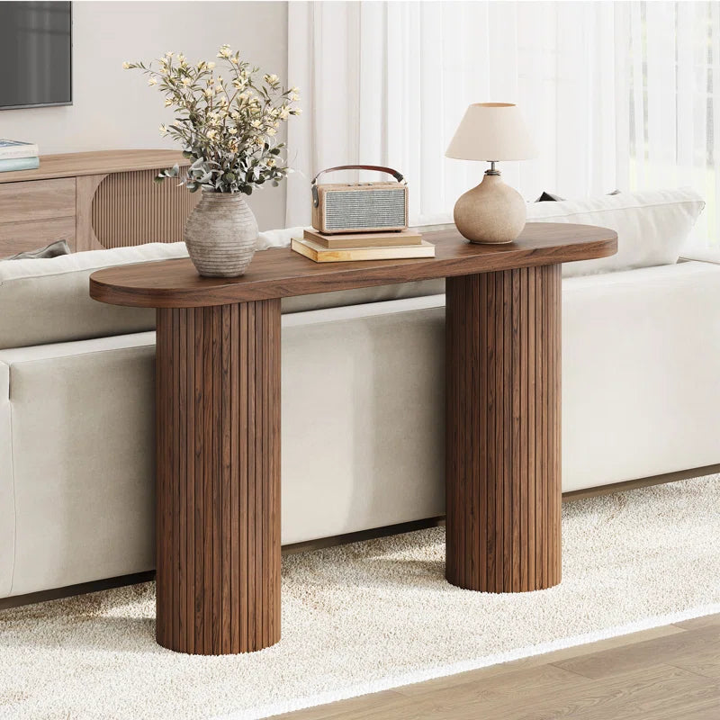 55'' Tambour Console Table with Oval Tabletop for Living Room Hallway Foyer Entrance Study