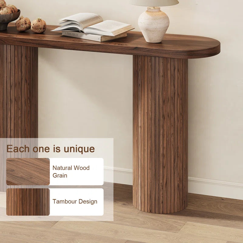 55'' Tambour Console Table with Oval Tabletop for Living Room Hallway Foyer Entrance Study