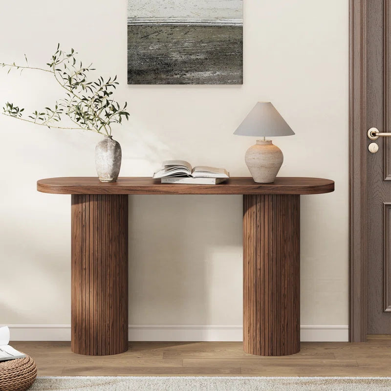 55'' Tambour Console Table with Oval Tabletop for Living Room Hallway Foyer Entrance Study